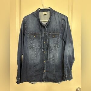Cabi Denim Button Down Blouse M Tie Neck Chambray Shirt